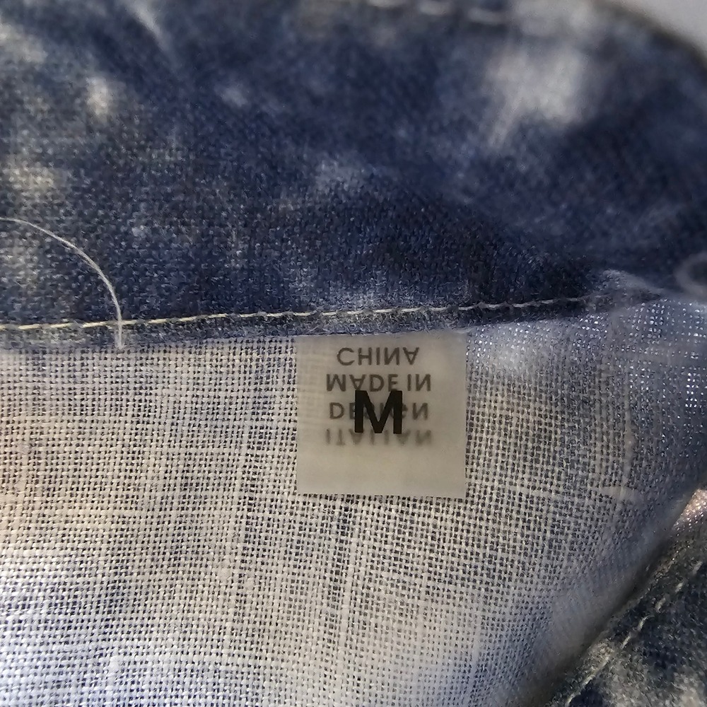 Raffi Mens Pure Linen Blue White Tie Dye Long Sleeve Button Down‎ Shirt Size M - Picture 8 of 11